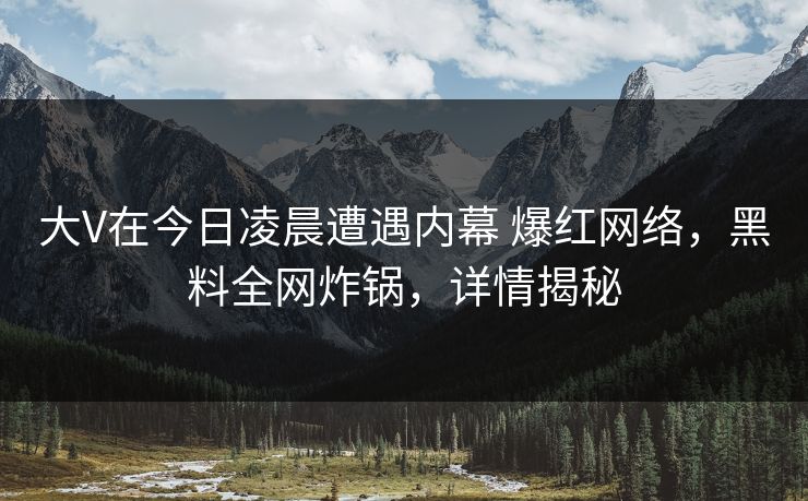 大V在今日凌晨遭遇内幕 爆红网络，黑料全网炸锅，详情揭秘