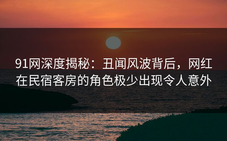 91网深度揭秘：丑闻风波背后，网红在民宿客房的角色极少出现令人意外